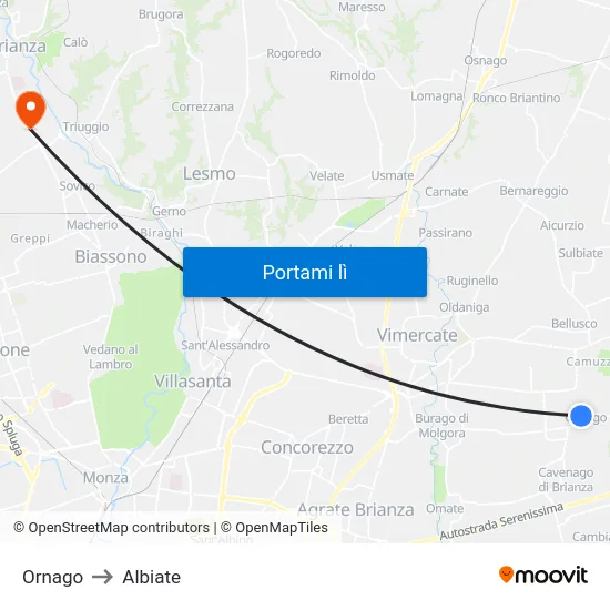 Ornago to Albiate map