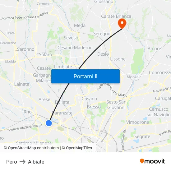Pero to Albiate map