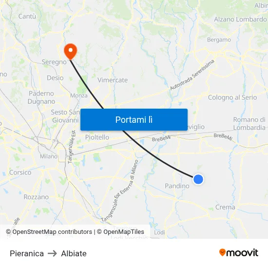 Pieranica to Albiate map