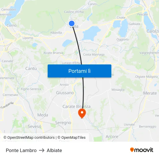 Ponte Lambro to Albiate map