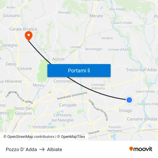 Pozzo D' Adda to Albiate map
