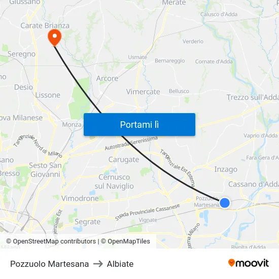 Pozzuolo Martesana to Albiate map