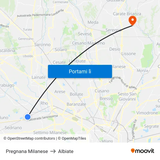 Pregnana Milanese to Albiate map