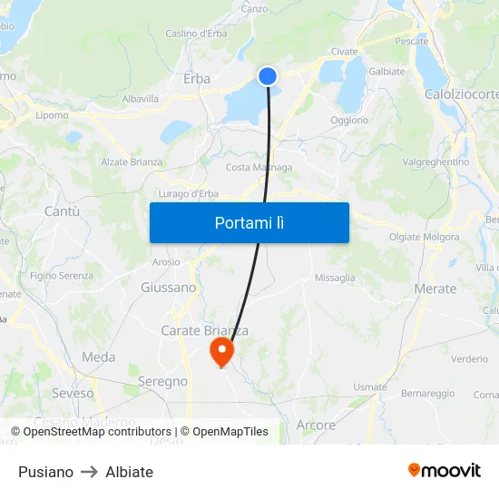 Pusiano to Albiate map