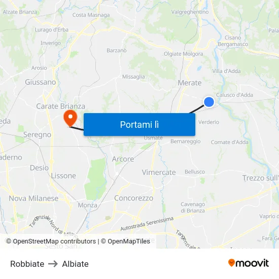 Robbiate to Albiate map