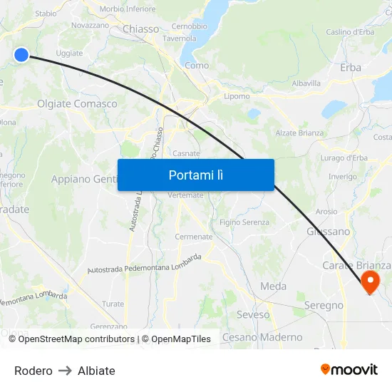 Rodero to Albiate map