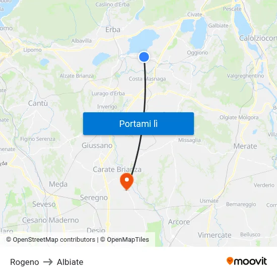 Rogeno to Albiate map