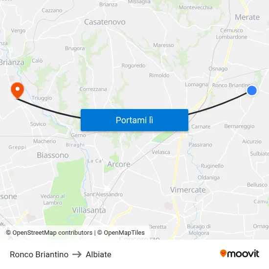 Ronco Briantino to Albiate map