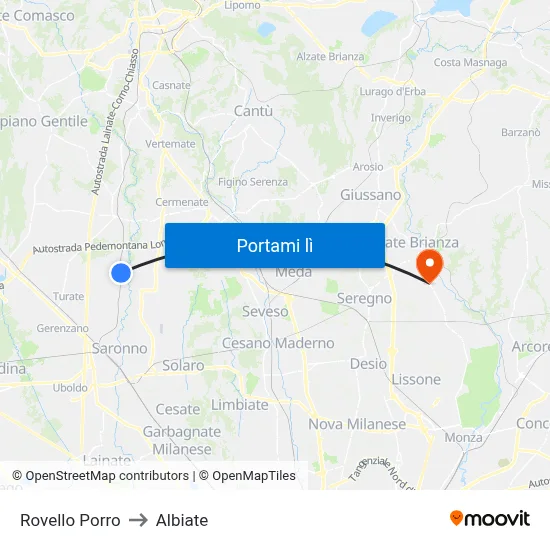 Rovello Porro to Albiate map