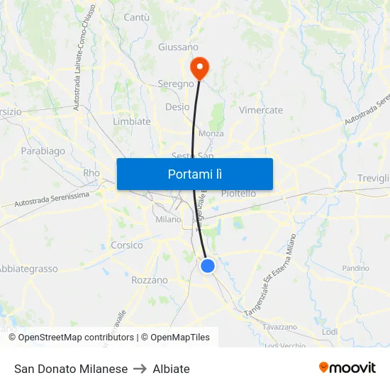 San Donato Milanese to Albiate map
