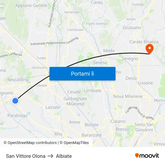 San Vittore Olona to Albiate map