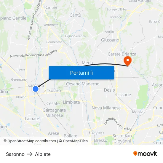 Saronno to Albiate map