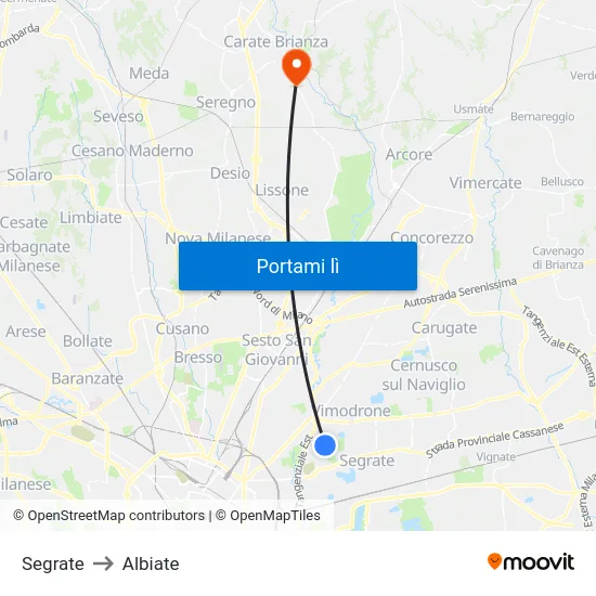Segrate to Albiate map