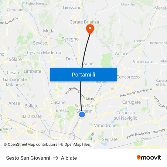 Sesto San Giovanni to Albiate map