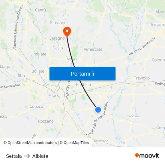 Settala to Albiate map