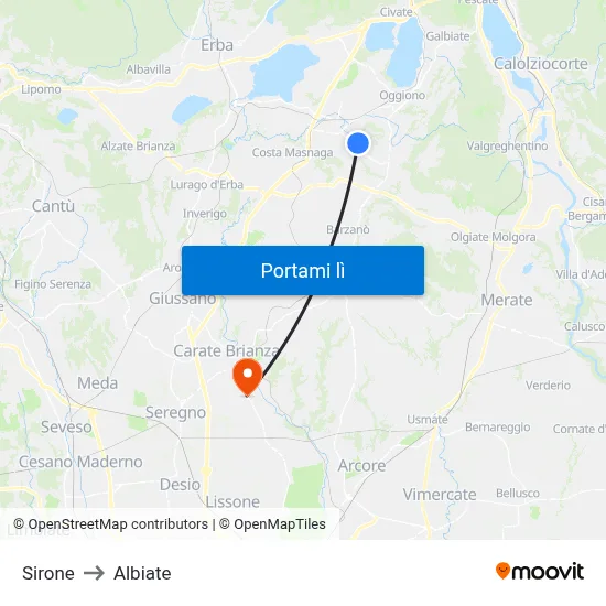 Sirone to Albiate map