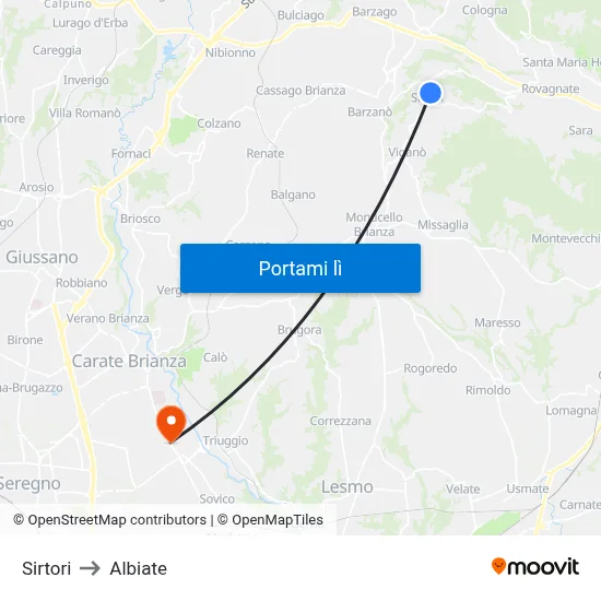 Sirtori to Albiate map
