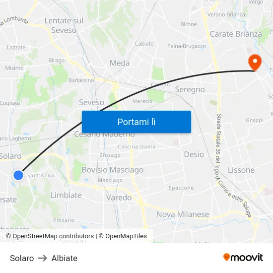 Solaro to Albiate map