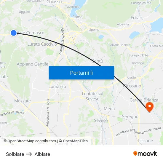 Solbiate to Albiate map