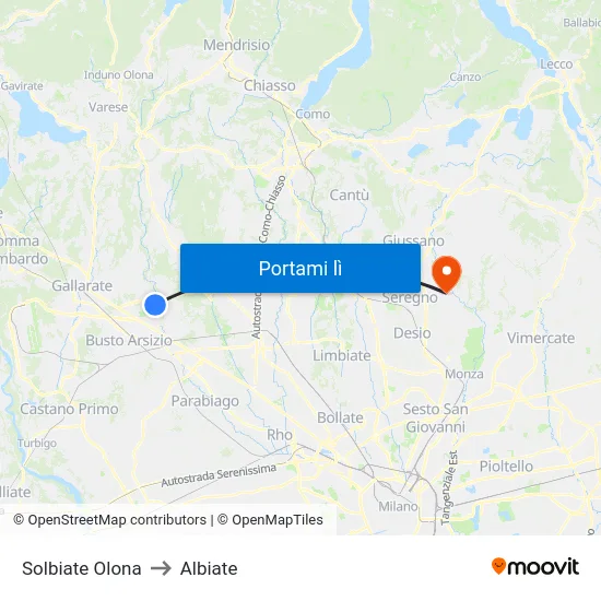 Solbiate Olona to Albiate map