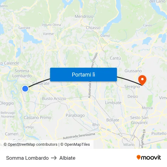 Somma Lombardo to Albiate map