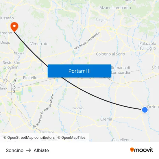 Soncino to Albiate map
