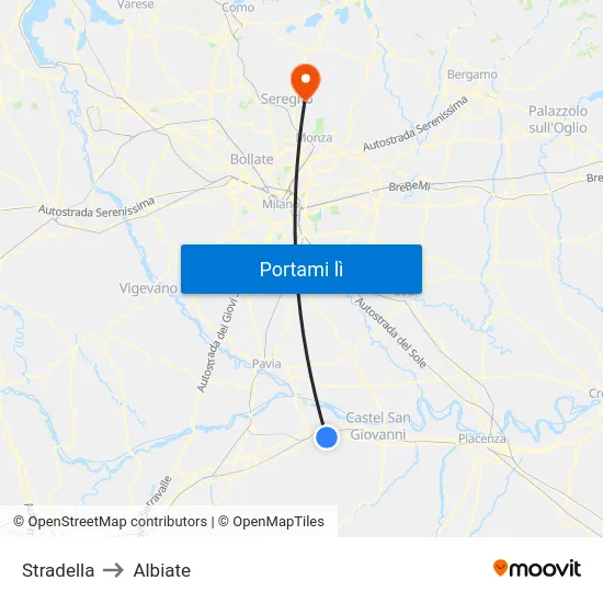 Stradella to Albiate map