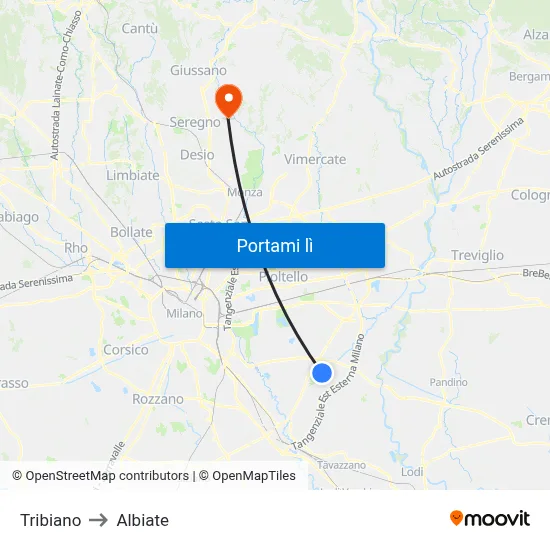 Tribiano to Albiate map