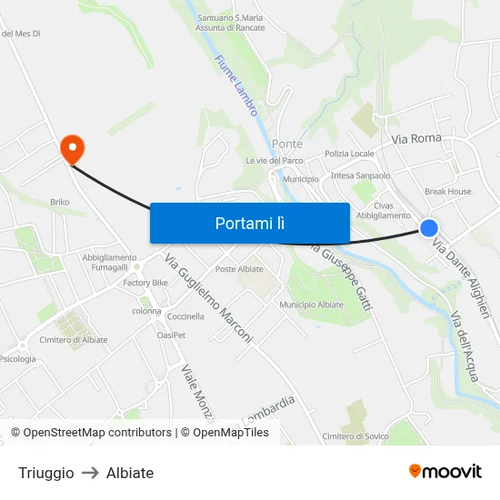 Triuggio to Albiate map