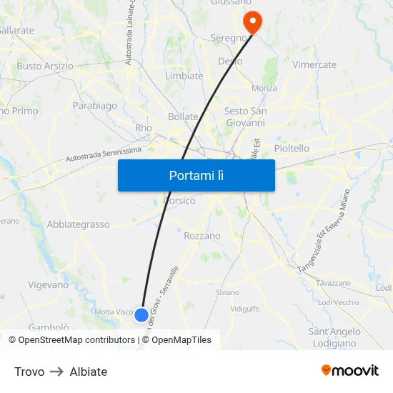 Trovo to Albiate map