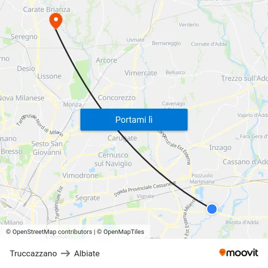 Truccazzano to Albiate map
