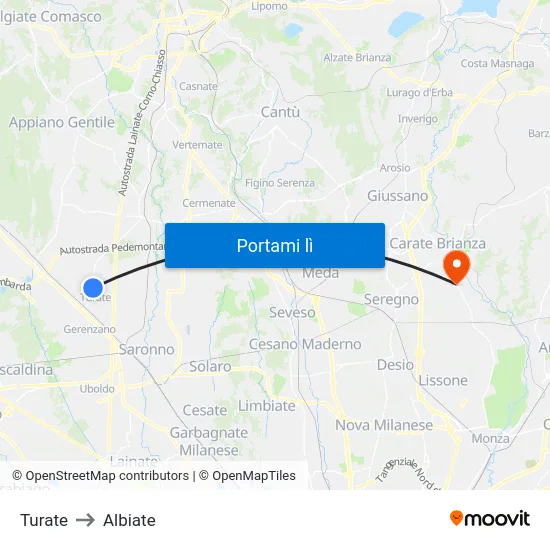 Turate to Albiate map