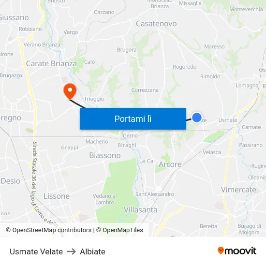 Usmate Velate to Albiate map