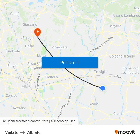 Vailate to Albiate map