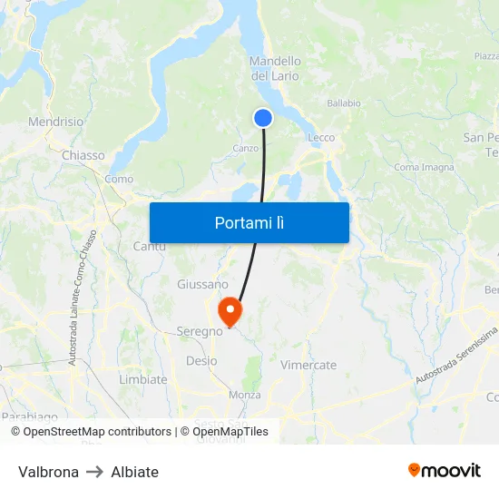 Valbrona to Albiate map