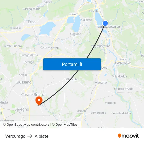 Vercurago to Albiate map
