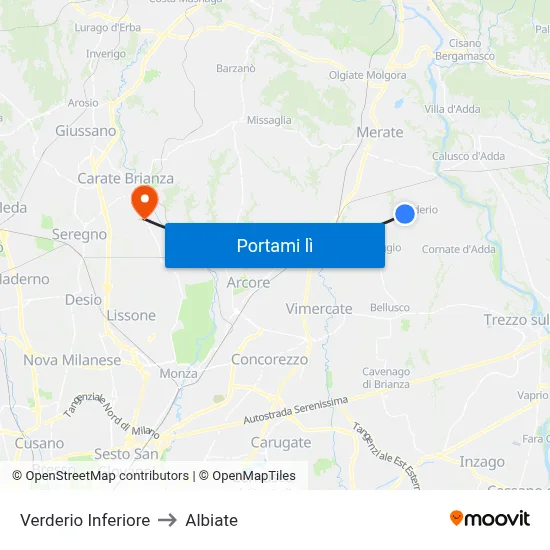 Verderio Inferiore to Albiate map