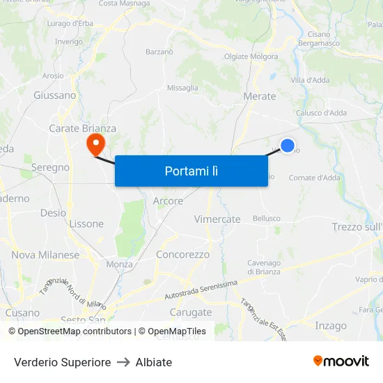 Verderio Superiore to Albiate map