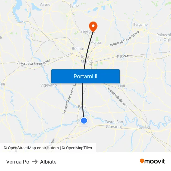 Verrua Po to Albiate map