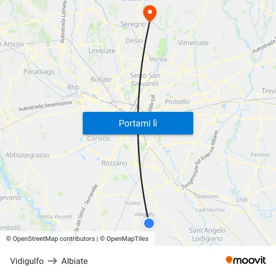 Vidigulfo to Albiate map