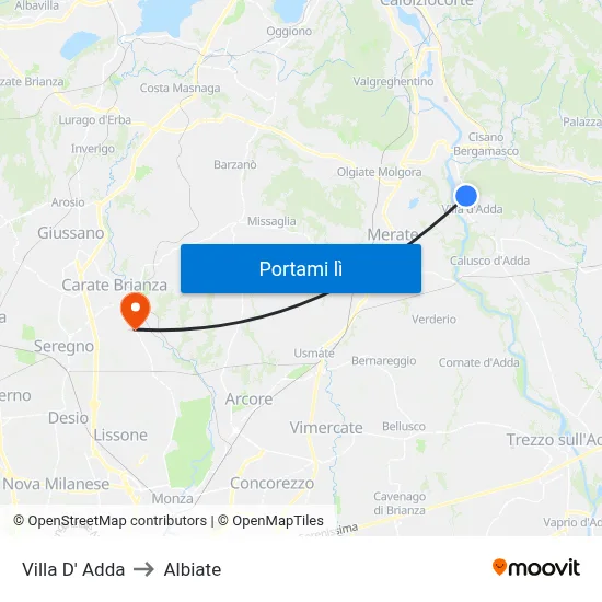 Villa D' Adda to Albiate map