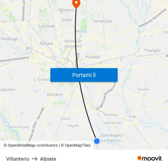 Villanterio to Albiate map