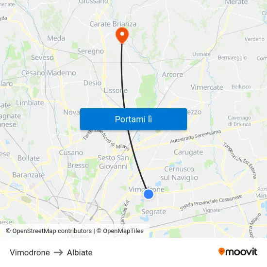 Vimodrone to Albiate map