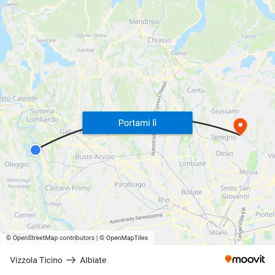 Vizzola Ticino to Albiate map