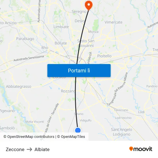 Zeccone to Albiate map
