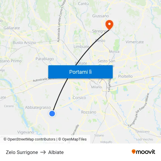 Zelo Surrigone to Albiate map