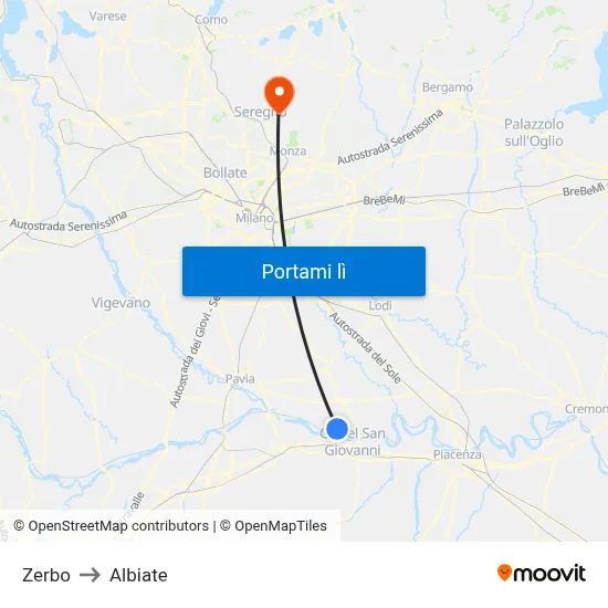 Zerbo to Albiate map