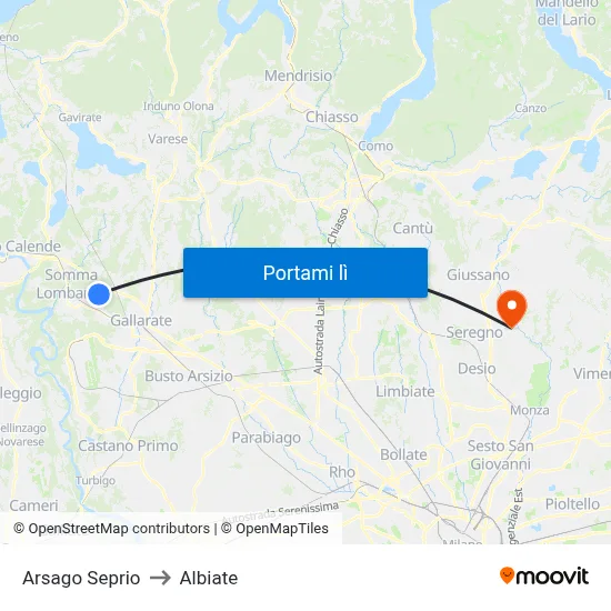 Arsago Seprio to Albiate map