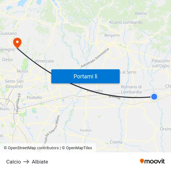 Calcio to Albiate map