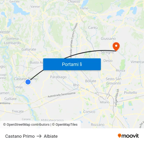 Castano Primo to Albiate map